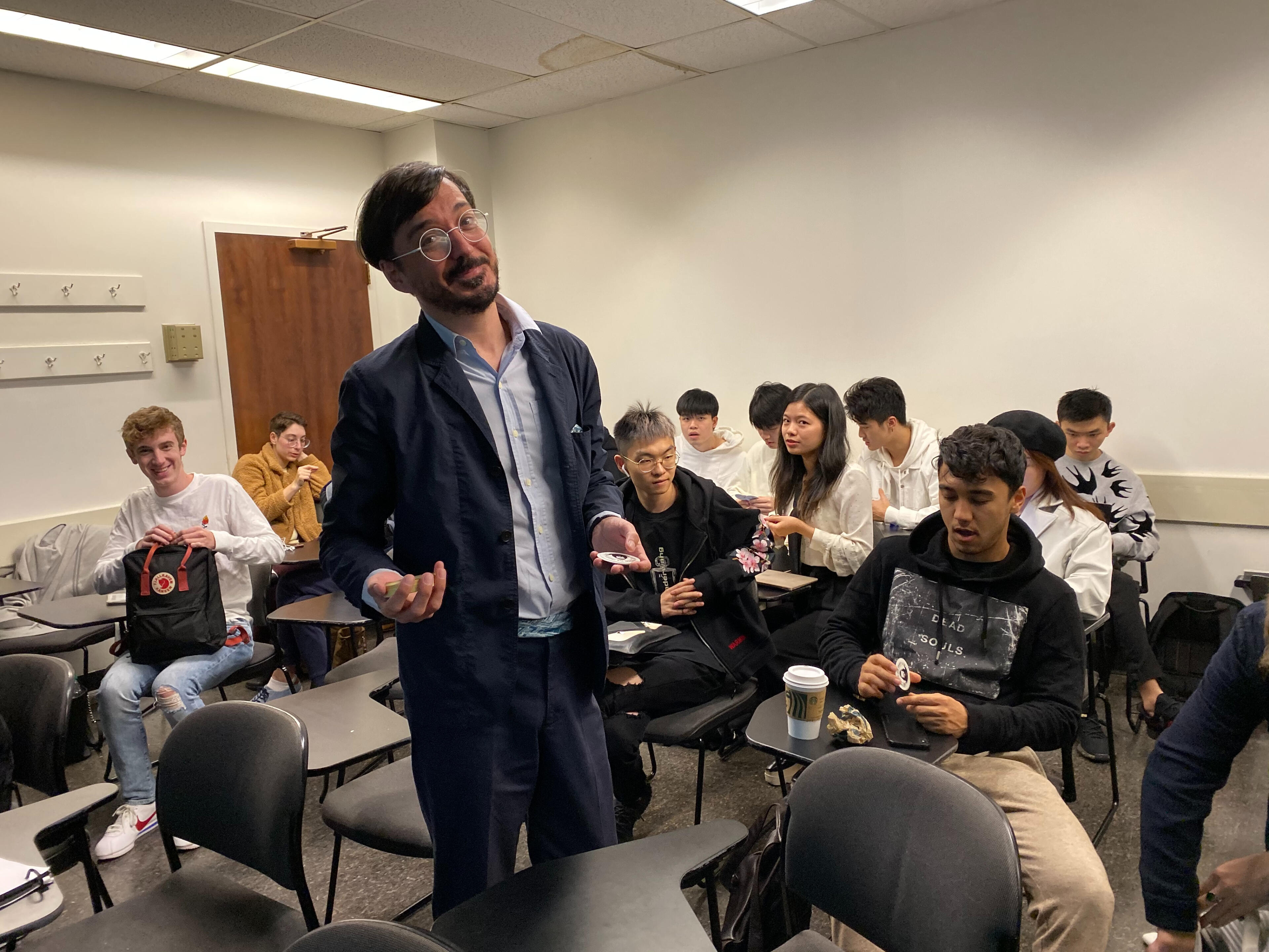 Angelis lecturing at Pace University